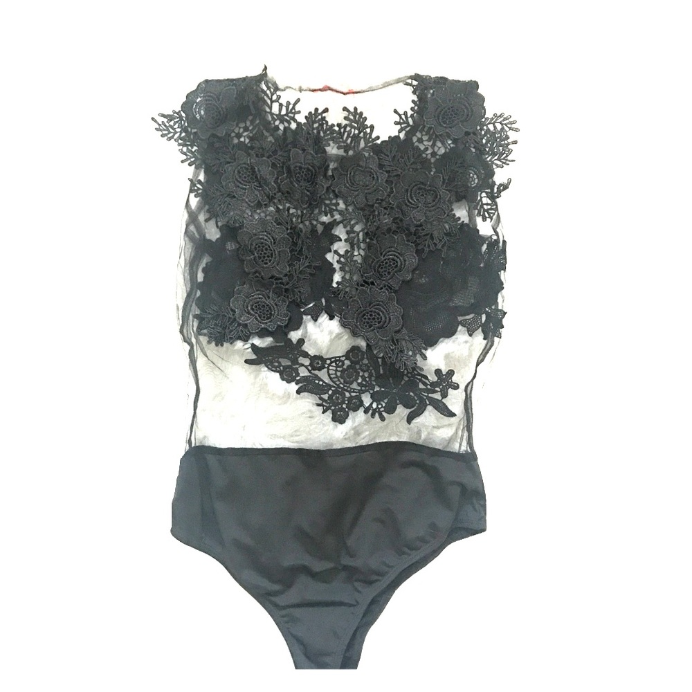 Black Floral Lace Body Suit